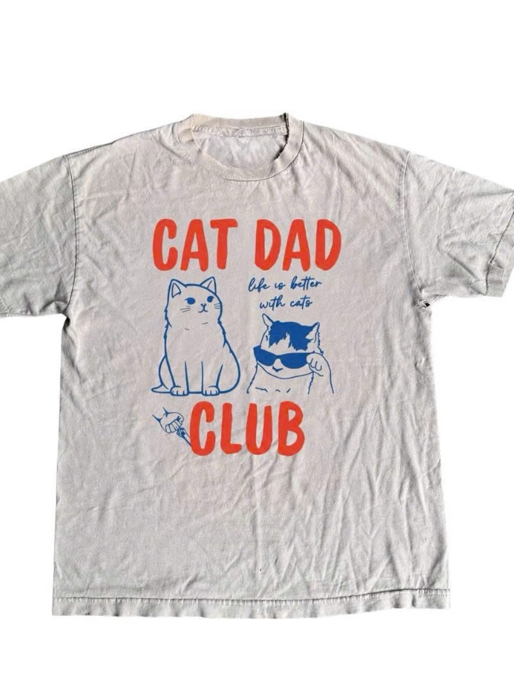 Cat Dad Club T-Shirt - White with Red & Blue Graphic